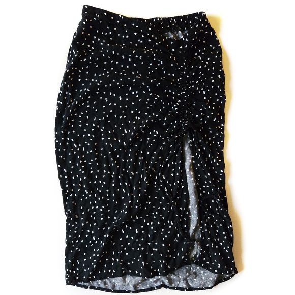 Urban Romantics Black White Dots Faux Wrap Midi Skirt - Picture 1 of 6